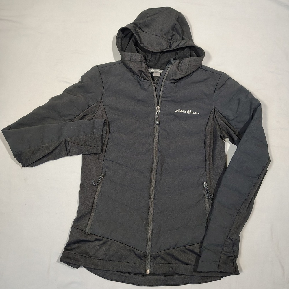 Eddie Bauer Jacket Womens Medium Black MotionLoft Hybrid Down Hooded Zip 0623 - Picture 2 of 16